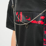 十字架パーツチェーン付オフショルカットソーチュニックトップス