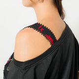 十字架パーツチェーン付オフショルカットソーチュニックトップス