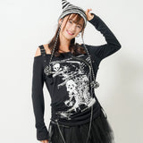 スカル蜘蛛の巣長袖Tシャツ