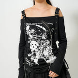 スカル蜘蛛の巣長袖Tシャツ