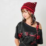 ポンポン付ねこ耳ボーダー編ニット帽