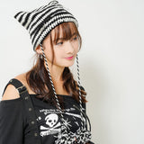 ポンポン付ねこ耳ボーダー編ニット帽