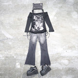 ポンポン付ねこ耳ボーダー編ニット帽