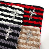 ポンポン付ねこ耳ボーダー編ニット帽