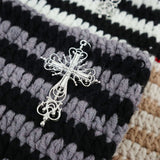 ポンポン付ねこ耳ボーダー編ニット帽