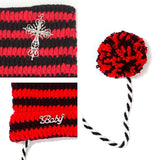 ポンポン付ねこ耳ボーダー編ニット帽