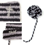 ポンポン付ねこ耳ボーダー編ニット帽