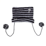 ポンポン付ねこ耳ボーダー編ニット帽