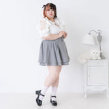 パール襟丸襟ショルダーレースフリルガーリーブラウス