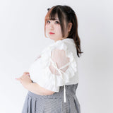 パール襟丸襟ショルダーレースフリルガーリーブラウス