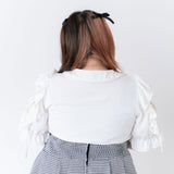 パール襟丸襟ショルダーレースフリルガーリーブラウス