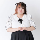 パール襟丸襟ショルダーレースフリルガーリーブラウス