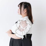 パール襟丸襟ショルダーレースフリルガーリーブラウス