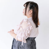 パール襟丸襟ショルダーレースフリルガーリーブラウス