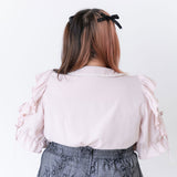 パール襟丸襟ショルダーレースフリルガーリーブラウス