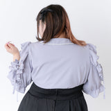 パール襟丸襟ショルダーレースフリルガーリーブラウス