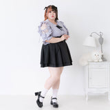 パール襟丸襟ショルダーレースフリルガーリーブラウス