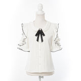 パール襟丸襟ショルダーレースフリルガーリーブラウス