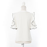 パール襟丸襟ショルダーレースフリルガーリーブラウス