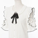 パール襟丸襟ショルダーレースフリルガーリーブラウス