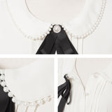 パール襟丸襟ショルダーレースフリルガーリーブラウス