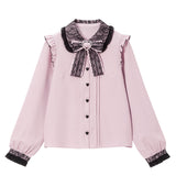 レース重ねハートリボンフリルブラウス