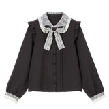 レース重ねハートリボンフリルブラウス