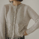 ツイードライクフリンジニットカーディガン