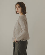 ツイードライクフリンジニットカーディガン