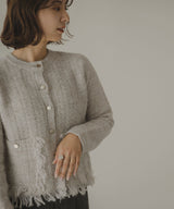 ツイードライクフリンジニットカーディガン