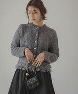 ツイードライクフリンジニットカーディガン