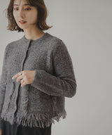 ツイードライクフリンジニットカーディガン