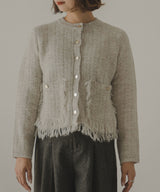 ツイードライクフリンジニットカーディガン