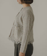 ツイードライクフリンジニットカーディガン