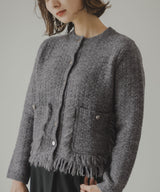 ツイードライクフリンジニットカーディガン