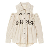 オープンショルダーリボンチュニックシャツ