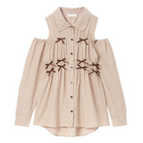 オープンショルダーリボンチュニックシャツ