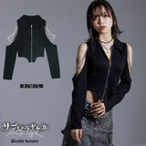 チェーン付き肌魅せダブルジップカットソー