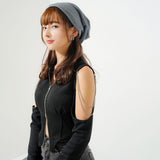 チェーン付き肌魅せダブルジップカットソー