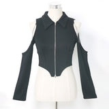 チェーン付き肌魅せダブルジップカットソー