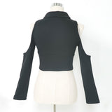 チェーン付き肌魅せダブルジップカットソー