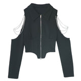 チェーン付き肌魅せダブルジップカットソー