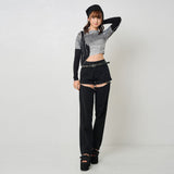 【メール便】バイカラー重ね風長袖トップス【ニット】