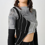 【メール便】バイカラー重ね風長袖トップス【ニット】