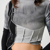 【メール便】バイカラー重ね風長袖トップス【ニット】