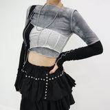 【メール便】バイカラー重ね風長袖トップス【ニット】