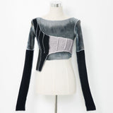 【メール便】バイカラー重ね風長袖トップス【ニット】