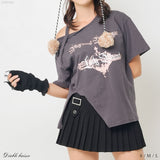 アシメショルダープリント半袖Tシャツ