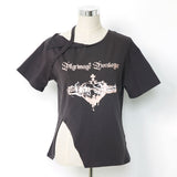 アシメショルダープリント半袖Tシャツ