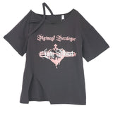 アシメショルダープリント半袖Tシャツ